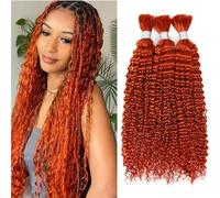 FUIBEJAE Cabello Humano para Trenzar en Trenzas Boho, Cabello Humano Ginger Deep Wave en Rollo para Trenzar, Sin Cinta, Extensiones de Cabello para Trenzas Boho Sin Nudos,3bundles,28inch
