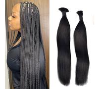 FUIBEJAE Cabello Humano para Trenzar Estilo Boho Color Natural Cabello Liso a Granel para Trenzar Sin Cinta Paquetes Largos Extensiones de Cabello para Trenzas Boho Sin Nudos,16 18inch