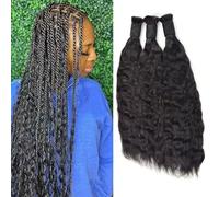 FUIBEJAE Cabello Humano Rizado en Olas de Color Natural para Trenzas Boho, Cabello Humano para Trenzar, Mojado y Ondulado, a Granel para Trenzar, 3 Paquetes/Lote (1B#),24 24 24inch