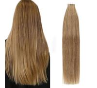 FUIBEJAE Cinta en extensiones de cabello Cinta invisible de cabello humano en extensiones de cabello real humano sedosa recta para mujeres 20 piezas/paquete, # 10 marrón lino,24inch