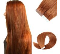 FUIBEJAE Cinta en extensiones de cabello Cinta invisible de cabello humano en extensiones de cabello real humano sedosa recta para mujeres 20 piezas/paquete, # 30 rojo marrón,20inch