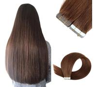 FUIBEJAE Cinta en extensiones de cabello humano Cinta invisible en extensiones de cabello real humano sedosa recta para mujeres 20 piezas/paquete, # 4 marrón oscuro,22inch