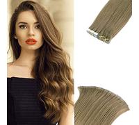 FUIBEJAE Cinta en extensiones de cabello humano Trama recta sedosa Extensión de cabello Remy real # 12 Extensión de cabello sin costuras para mujeres,40pcs,28”