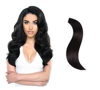FUIBEJAE Cinta en extensiones de cabello Real Remy Human Hair Sedoso Suave Cabello recto Invisible Pegamento Clip en extensión de cabello para mujeres, 50G 20Pcs,Negro,22"