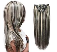 FUIBEJAE Clip en extensiones de cabello humano, negro sedoso recto invisible trama real Remy extensiones de cabello doble color clip en el cabello para mujeres, 8 piezas 17 clips,20inch (50cm) 100g