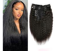 FUIBEJAE clip en extensiones de cabello para mujeres, negro rizado recto sin costuras clip en extensiones de cabello humano, juego de 8 piezas 18 clips, pelucas invisibles con cinta,24inch(61cm)