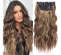 FUIBEJAE Clip en extensiones de cabello para mujeres, pelucas de cabello ondulado ondulado de agua marrón suave para cosplay de fiesta diaria, 4 piezas 11Clips,22h10 24inch