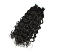 FUIBEJAE Extensiones de cabello con cinta, 50G 20 piezas Negro Ondulado Agua Cabello humano real Remy Rizado, extensiones con cinta invisibles con puntas gruesas para mujeres,Italian curly,28inch