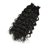 FUIBEJAE Extensiones de cabello con cinta, 50G 20 piezas Negro Ondulado Agua Cabello humano real Remy Rizado, extensiones con cinta invisibles con puntas gruesas para mujeres,Water wave,24inch