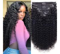 FUIBEJAE Extensiones de cabello con clip, 8 piezas 20 clips, cabello rizado kinky natural negro, cabello humano Remy rizado real, extensión con clip invisible y puntas gruesas para mujeres,10inch