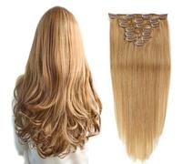 FUIBEJAE Extensiones de cabello con clip Cabello humano real, Extensiones de cabello humano Remy Clip ins para uso diario de mujeres, 7Pcs 16 Clips, Marrón claro,22inch (55cm)