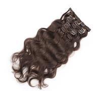 FUIBEJAE Extensiones de cabello con clip de 22 pulgadas Cabello humano 7 PCS Extensión de cabello marrón oscuro ondulado de largo y clip invisible suave natural para mujeres diarias,24inch (60cm)