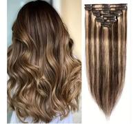 FUIBEJAE Extensiones de Cabello con Clip de Cabello Humano Real Extensiones de Cabello Invisibles con Clip 8 Piezas Para Todo el Cabello Remy Liso que Se Puede Teñir para Mujeres,#4p27,20inch