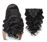 FUIBEJAE Extensiones de cabello con clip para mujeres, cuerpo negro rizado sin costuras Extensiones de cabello humano, juego de 8 piezas 18 clips, postizos invisibles con cinta,10inch(25cm)