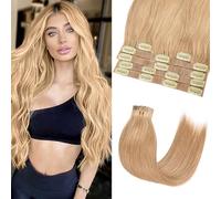 FUIBEJAE Extensiones de cabello con clips, 6 piezas 16 clips, cabello humano Remy rizado y liso color marrón claro, extensión con clip invisible con puntas gruesas para mujeres y niñas,24inch