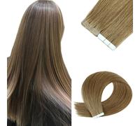 FUIBEJAE Extensiones de cabello de cinta, 50g 20 piezas #8 castaño claro cabello humano Remy lacio, extensiones de cinta invisibles con puntas gruesas para mujeres y niñas,24inch