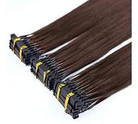 FUIBEJAE Extensiones de cabello humano 6D para mujeres, pieza de cabello de primera generación 6D, 1 fila de 10 mechones, se puede rizar y teñir, sin enredos, 10 filas,Marrón,B22inches