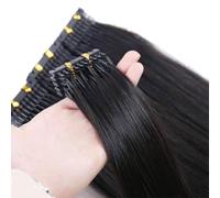 FUIBEJAE Extensiones de cabello humano 6D para mujeres, pieza de cabello de primera generación 6D, 1 fila de 10 mechones, se puede rizar y teñir, sin enredos, 10 filas,Negro,B28inches