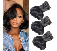 FUIBEJAE Extensiones de cabello humano brasileño Funmi, 3 paquetes, rizado tipo huevo, cabello humano corto rizado, ondas brasileñas vírgenes, color natural, cabeza completa,10 10 10+10closure
