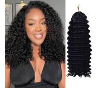 FUIBEJAE Extensiones de Cabello Humano para Trenzas de Crochet Pre-Torcido, Onda Profunda Rizada, Sin Nudos, Preseparadas, Cabello Virgen para Trenzado de Crochet para Mujeres Negras,#1b,24inch