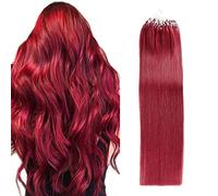FUIBEJAE Extensiones de cabello humano real Micro Link Remy Hair Fish Line Wine Red Straight Micro Bead Hair Extension para mujeres 50G 100 hebras,Wine red,16inch(40cm)