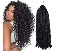FUIBEJAE Extensiones de cabello humano trenzado crochet rizado kinky negro natural, sin nudos, pre-separadas, cabello virgen para trenzado, trenzas invisibles, para mujeres negras (#1B),18inch