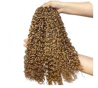 FUIBEJAE Extensiones de cabello humano trenzado tipo crochet, rizado, pixie marrón con plumas, sin nudos, pre-separadas, para trenzas invisibles, de cabello virgen para mujeres negras,#30,24inch