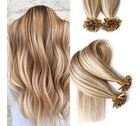 FUIBEJAE Extensiones de cabello humano U Tip Remy Keratin Nail U Tip Extensiones real unidas Sedoso Suave Liso, Rubio castaño para elección perfecta para peluqueros (4 paquetes de 100),24inch