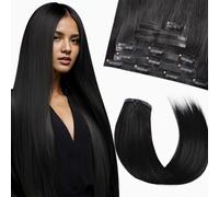 FUIBEJAE Extensiones de Cabello Liso de Color Natural, Extensiones de Cabello Humano con Clip, Cinta de PU para Liso, Clips Invisibles para Mujeres de Uso Diario, 7 Piezas,24inch (60cm)