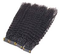 FUIBEJAE Extensiones de cabello marrón 6D de 2 generaciones Ligero y sin costuras Línea de extensión de cabello rizado con ondas de agua de cabello humano, para una boda (10 filas),Negro,12inch