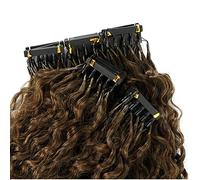 FUIBEJAE Extensiones de cabello marrón 6D de 2 generaciones Ligero y sin costuras Línea de extensión de cabello rizado con ondas de agua de cabello humano, para una boda (10 filas),Marrón,10inch