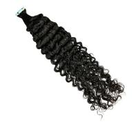 FUIBEJAE Extensiones de cabello rizado Remy humano real Black Water Wave con cinta, 50G 20 piezas con cinta invisible y puntas gruesas, perfectas para mujeres y niñas,Deep curly,30inch