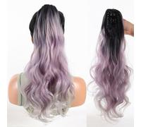 FUIBEJAE Garra de extensión de cola de caballo gris púrpura Clip ondulado rizado de 22 "en postizo Extensiones de cabello de cola de caballo larga sintética para mujeres de uso diario