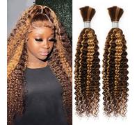 FUIBEJAE P4/27# Cabello humano trenzado para trenzas boho Piano Color Onda profunda Cabello humano a granel para trenzar Sin tira Paquetes de cabello rizado Extensiones,2bundles,22inch