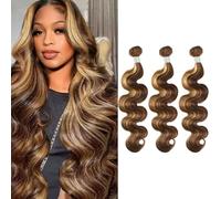 FUIBEJAE Paquete de 3 mechones de cabello humano rizado tipo Body Wave P4/27# Sin procesar, cabello virgen brasileño Remy, extensiones liso, trenzado rápido para mujeres,Body,18 20 22inch
