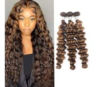 FUIBEJAE Paquete de 3 mechones de cabello humano rizado tipo Body Wave P4/27# Sin procesar, cabello virgen brasileño Remy, extensiones liso, trenzado rápido para mujeres,Loose deep,12 14 16inch