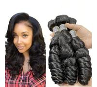 FUIBEJAE Paquetes de Cabello Brasileño Ondulado Suelto Extensiones de Cabello Humano Brasileño Sin Procesar Trenzas Cortas Rizadas Cabeza Completa (3 Paquetes),14 16 18inch