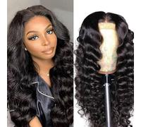 FUIBEJAE Peluca frontal de encaje 13X4 HD de cabello humano rizado suelto ondulado, 150% de densidad, cabello virgen brasileño ondulado húmedo, onda piña para mujeres negras,natural 1B#,14inch