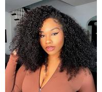 FUIBEJAE Peluca Humana Kinky Curly Media, 3 en 1, Sin Costuras, Plegable, Ideal para Principiantes, Sin Pegamento, con Clips y Cordón, para Mujeres Negras, Uso Diario,250%,18inch