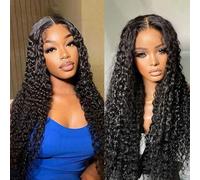 FUIBEJAE Pelucas de Cierre de Encaje Transparente 4X4 HD, Pelucas de Cabello Humano con Densidad del 150%, Pelucas Frontal de Encaje Rizado Sin Pegamento, Cabello Humano para Mujeres Negras,14inch