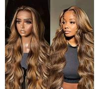FUIBEJAE Pelucas Frontales de Encaje 13X4 HD de Cabello Humano con Ondas y Rizo, 150% de Densidad, Peluca Brasileña Virgen Ondulada y Húmeda, Onda Piña para Mujeres Negras, P4/27#,14inch