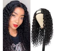 FUIBEJAE Pelucas U de cabello humano para mujeres negras, peluca brasileña rizada y encrespada de cabello humano real, pelucas U-Part sin coser ni pegar, color natural,180%,22inch