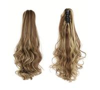 FUIBEJAE Rubia Y Vino Rojo Extensión De Cola De Caballo Garra Rizo Ondulado Clip En Pelo De Cola De Caballo Extensiones De Pelo Cola De Caballo Larga Sintética Para Mujeres,10h24b#,18inch