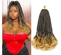 FUIBEJAE Trenzas de Crochet Rizado Francés para Mujeres 2 Paquetes Trenzas de Caja de Diosa Cabello de Crochet Pre-enlazado Trenza de Caja con Puntas Rizadas Extensiones Sintético,T27,18inch