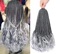 FUIBEJAE Trenzas de Crochet Rizado Francés para Mujeres 2 Paquetes Trenzas de Caja de Diosa Cabello de Crochet Pre-enlazado Trenza de Caja con Puntas Rizadas Extensiones Sintético,Tgray,24inch