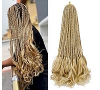 FUIBEJAE Trenzas de Crochet Rizado Francés para Mujeres 2 Paquetes Trenzas de Caja de Diosa Cabello de Crochet Pre-enlazado Trenza de Caja con Puntas Rizadas Extensiones Sintético,P27/613,18inch