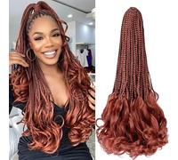 FUIBEJAE Trenzas de Crochet Rizado Francés para Mujeres 2 Paquetes Trenzas de Caja de Diosa Cabello de Crochet Pre-enlazado Trenza de Caja con Puntas Rizadas Extensiones Sintético,350#,18inch