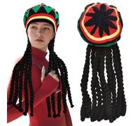 FUIPVGI 1 Piezas Sombrero Reggae Rasta Dreadlocks Accesorios de Peluca de Rastas Jamaicanas, Sombrero Largo trenzado, Gorro de Peluca, Disfraces para Fiestas de Cosplay (Multicolor)