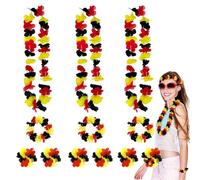 FUIPVGI 12 Piezas de Guirnaldas Hawaianas con Collar, Diademas, Pulsera, Decoración de Fiesta de Disfraces, Cadena de Flores para Fiesta Temática de Fútbol Deportivo (Negro, Rojo, Dorado)