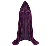 FUIPVGI 140 cm/55" Capa de Terciopelo con Capucha de Longitud Completa Púrpura,Capa con Capucha Disfraz de Parca,Capa Cosplay de Mago Bruja Diablo para Halloween Navidad (Púrpura)